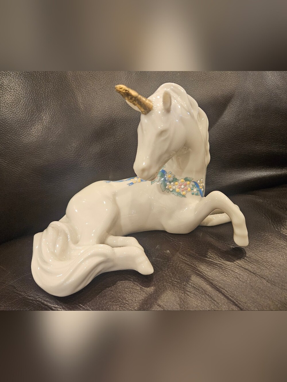White Lenox China Jewels Collection Unicorn with Gold Horn and Floral Collar